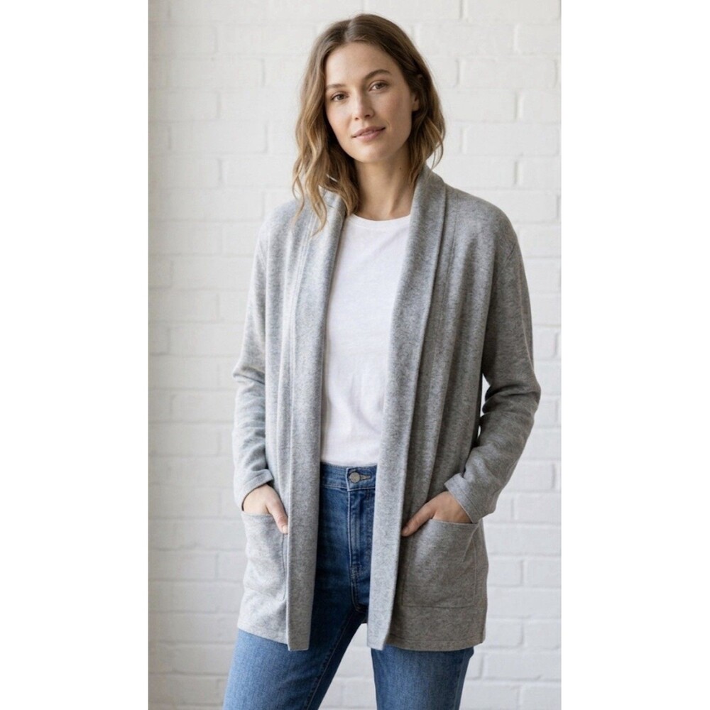 J.CREW Chelsea Sweater Blazer Cardigan Womens L Grey Cotton Open Front